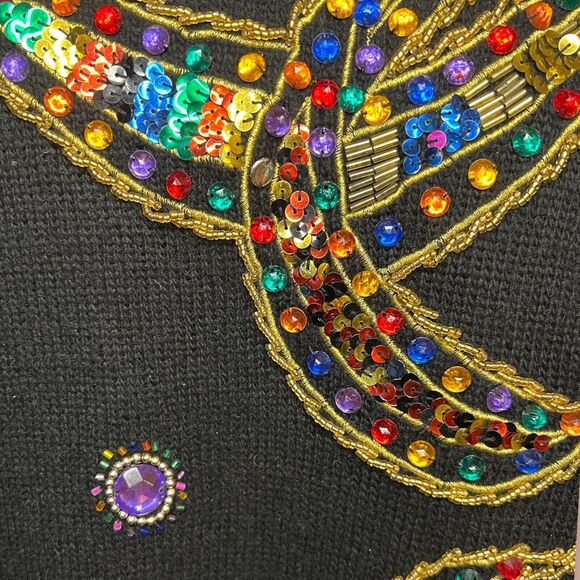 Vintage Cedars Sport Black Sweater Medium Embellished Gems Sequin Bead Embroider - Picture 5 of 7